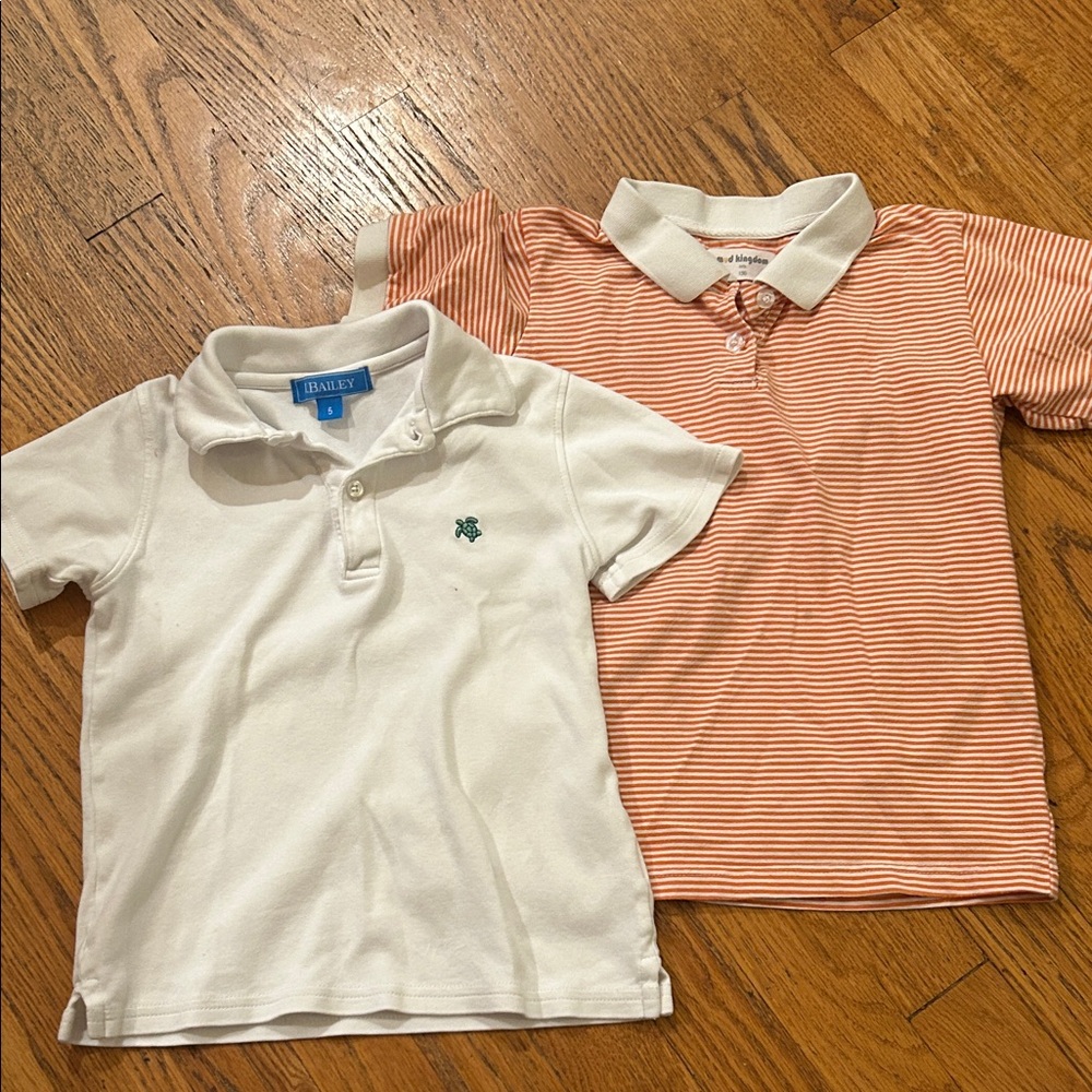White and Orange Striped Kids Polo Shirts